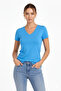 Women's Light Blue V-Neck Slim Fit Lycra Daily Basic Body T-Shirt
