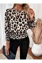 Patterned Women's Elegant Touch Long Sleeve Crew Neck Leopard Modal Blouse - 2