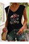 Leafy Flower Printed Women's Oversize Sleeveless T-Shirt