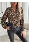 Patterned Women's Elegant Touch Long Sleeve V-Neck Modal Leopard Blouse - 5
