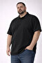 Men's Black Pique Fabric Buttoned Collar Oversize Large Size Casual Short Sleeve T-Shirt