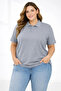 Women's Gray Pique Fabric Buttoned Collar Oversized Plus Size Casual Short Sleeve T-Shirt - 2