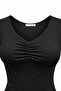 2080 Women's V-Neck Gathered Detailed Short Sleeve Basic T-Shirt Black - 2