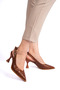 Women's Tan Knitted Patterned Pointed Toe Buckle Heeled Shoes Special Design Heel Daily & Office - 3