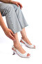 Women's White Knitted Patterned Buckle Thick Heeled Sandals Special Design Heel Stylish Office & Daily Shoes - 3