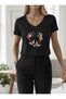 Women's Oversize V-Neck T-Shirt with Butterfly Heart Print