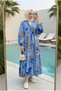 Women's Floral Layered Hijab Dress with Dominant Collar