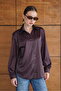 Polka Dot Satin Shirt - Brown |   F2076