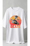 Skates Bull Printed Unisex Oversize White T-Shirt