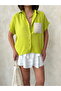 Pistachio Green Linen Raw Linen Shirt with Pocket Appliqué |   D2360 - Pistachio Green Linen Raw Pocket Bag - 4