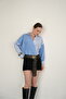Cross-Fitting Shirt with Collar and Hem - Blue Blue |   F2094 - Blue Blue - 3