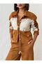 Lace Detailed Suede Look Women's Shirt Jacket - Tan |   F1957 - Tan - 4
