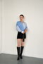 Cross-Fitting Shirt with Collar and Hem - Blue Blue |   F2094 - Blue Blue - 2