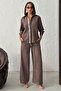 Striped Detailed Scuba Suede Shirt - Brown |   F1973 - Coffee - 2