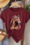 Horse Printed Women's Beige Cotton T-Shirt