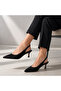 (Pine Cone) Short Heeled Closed Toe Women's Shoes Black - 2