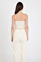 Ecru Strapless Front Knot Detailed Crop Blouse Women's Fit Cut Bustier, Front Knot Strapless Crop Blouse - 8