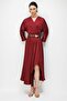 Modailgi Beli Belted Double Breasted Collared Skirt Asymmetrical Dress Burgundy - 4