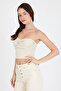 Ecru Strapless Front Knot Detailed Crop Blouse Women's Fit Cut Bustier, Front Knot Strapless Crop Blouse - 4