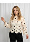 Women's Ecru Daisy Embroidered Laser Cut Openwork Long Sleeve Bohemian Blouse - 2