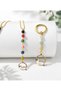 Cat Figurine and Natural Stone Rearview Mirror Ornament and Gold Color Keychain/Bag Ornament Set