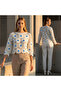 Women's Ecru Blue Daisy Embroidered Laser Cut Openwork Long Sleeve Boat Neck Pinterest Bohemian Blouse - 3