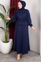 New Season Suit Set with Allerli Hijab on the Front, Top and Bottom Set with Skirt - Navy Blue - 7