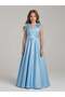 Girl's Long Stylish Evening Dress with Floral Detail on the Shoulders
