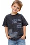 Boy's Washable Model T-Shirt with Blur Text Pattern in Black Color - 2