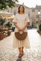 Vintage Raffia Flower Detailed Handbag with Wooden Handle - 2
