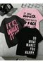 Printed Black - White - Anthracite 3-Piece Children's T-Shirt 100% Cotton Short Sleeve Knitted Crew Neck - 3