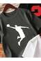 Printed Black - White - Anthracite 3-Piece Children's T-Shirt 100% Cotton Short Sleeve Knitted Crew Neck - 3