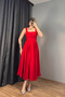 Red Square Collar Tie Back Princess Füsun Dress - 4