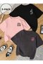 Printed Black - White - Anthracite 3-Piece Children's T-Shirt 100% Cotton Short Sleeve Knitted Crew Neck - 2