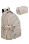 Ultra Luxury Unisex Crinkle Fabric High School, Middle School Backpack with Double Compartment Pen Holder and Keychain