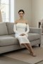 Strapless Wedding Gown Long Sleeve Slit Midi Pencil Evening Dress Wedding Chic Women's Dress - 6