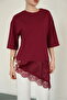 D 2942 Asymmetrical T-Shirt with Lace and Satin Detail - Burgundy |   D2942 - Claret Red - 4