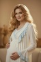 Women's Blue Shawl Collar Maternity Pajama Set with Dressing Gown - 7