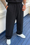 Men's High Waist Elastic Black Linen Trousers