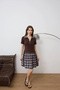 Women's Brown Zipper Detailed Polo Collar Plaid Patterned Mini Dress - 3