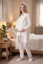 Women's Jacquard Shawl Collar Lace 3-Piece Maternity Pajama Set with Dressing Gown