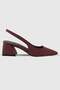 Amelia Burgundy Satin Women's Thick Heeled Shoes with Elastic Back - 3