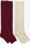 2 Pairs of Fingerless, Thin Ribbed, Above-Knee Cotton Blend Leggings