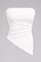 White Strapless Asymmetrical Cut Side Ruched Detailed Crop Blouse Women's Stylish Bustier, White Bustier