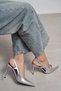 Ladonia Silver Patent Leather Open Back Buckle Detail Women's Heeled Shoes - 8
