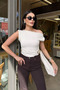 Women's Asymmetrical Collar Belted Blouse with Buckle at the Waist