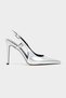 Ladonia Silver Patent Leather Open Back Buckle Detail Women's Heeled Shoes - 6