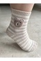 Striped Plush Teddy Bear Figured Cotton Women's Socks 4-Piece Pink Gray Green Beige - 4