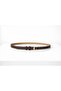 Women's Black Faux Leather Thin Belt with Gold Buckle - 2