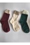 Women's Plush Ribbed Cotton Socks Set of 6 in Three Colors Burgundy Green Beige - 8